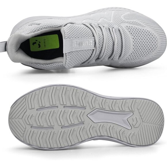 Feethit Women Light Grey Lightweight Wide Mesh Workout Sneakers For Tennis Gym - Picture 4 of 6